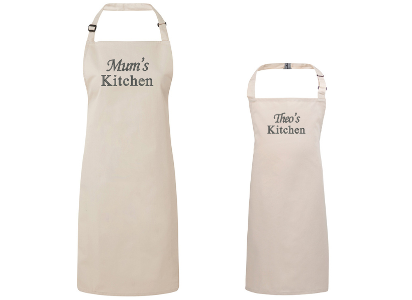 Embroidered parent and child natural apron